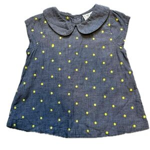 Next Gray Top with Bib Collar and Yellow Polka Dots